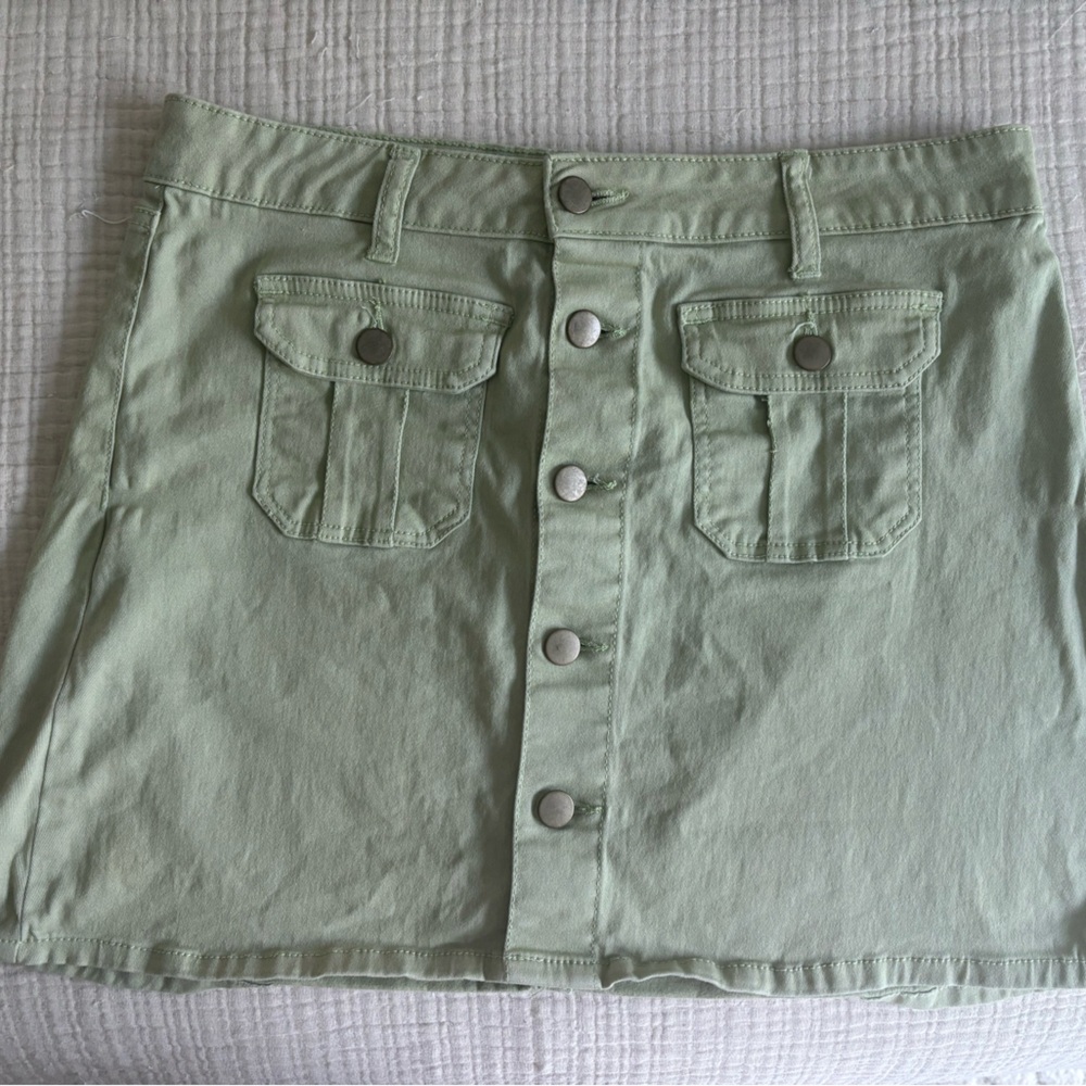 Altar'd State Green Button-Front Skirt